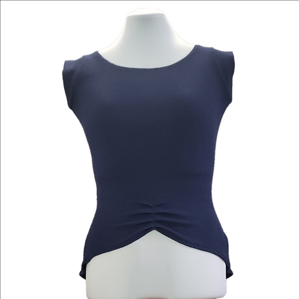 NADYA TOTO Navy high low cap sleeve round neck peplum top